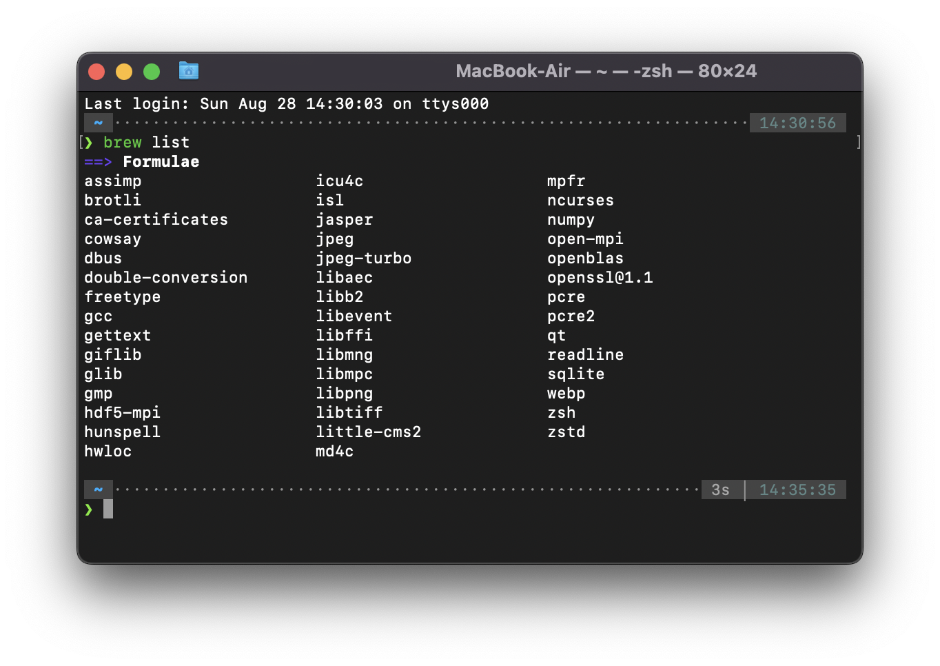 由于我使用的是zsh的终端，所以看起来可能不太一样